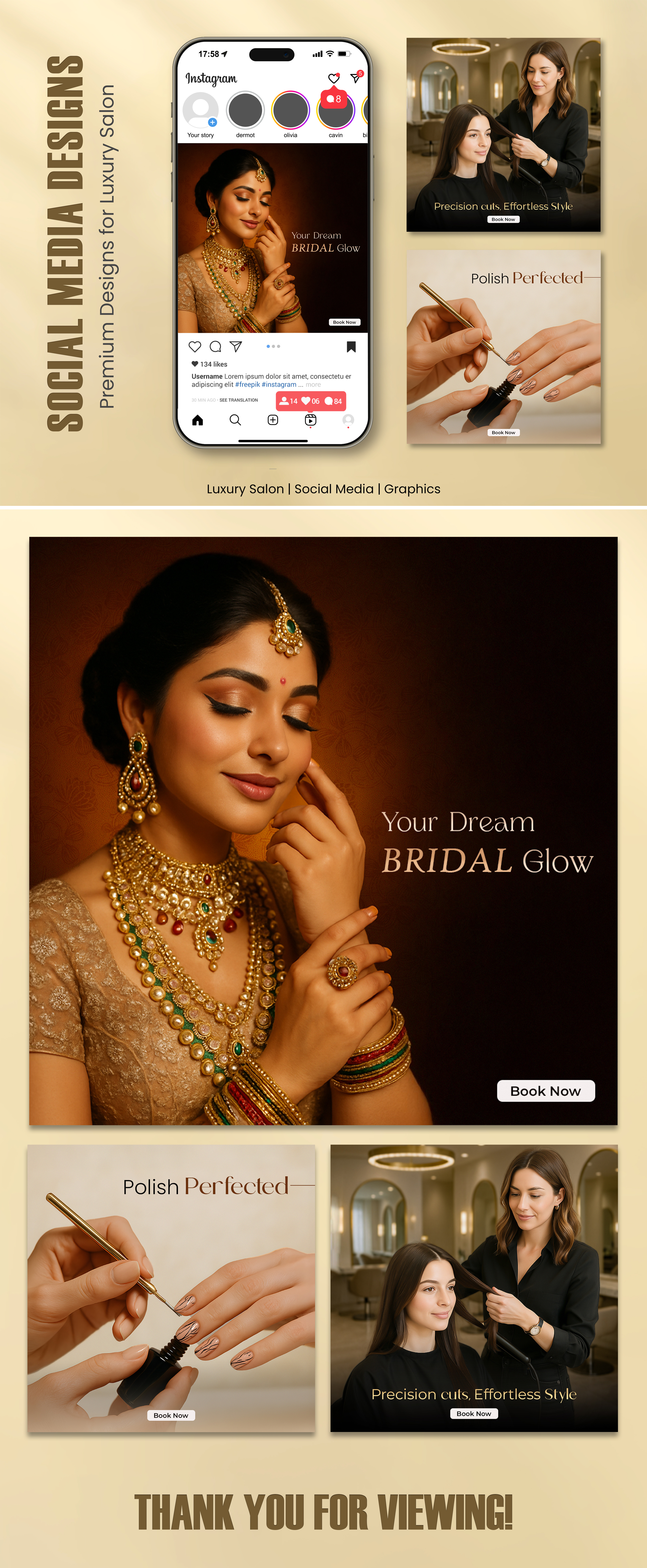 Elegance in Every Post – Premium Salon Designs adset advertising beauty branding design graphic design instagram post luxury makeup marketing personal care photoshop salon social media campaign social media design social media post