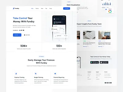 Fundsy - Landing Page bank blue design dipa inhouse finance interaction landing page minimal responsive ui web design