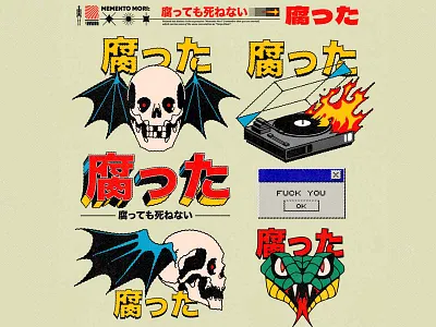 Sticker Set cartoon character design graphic design illustration skull sticker vector