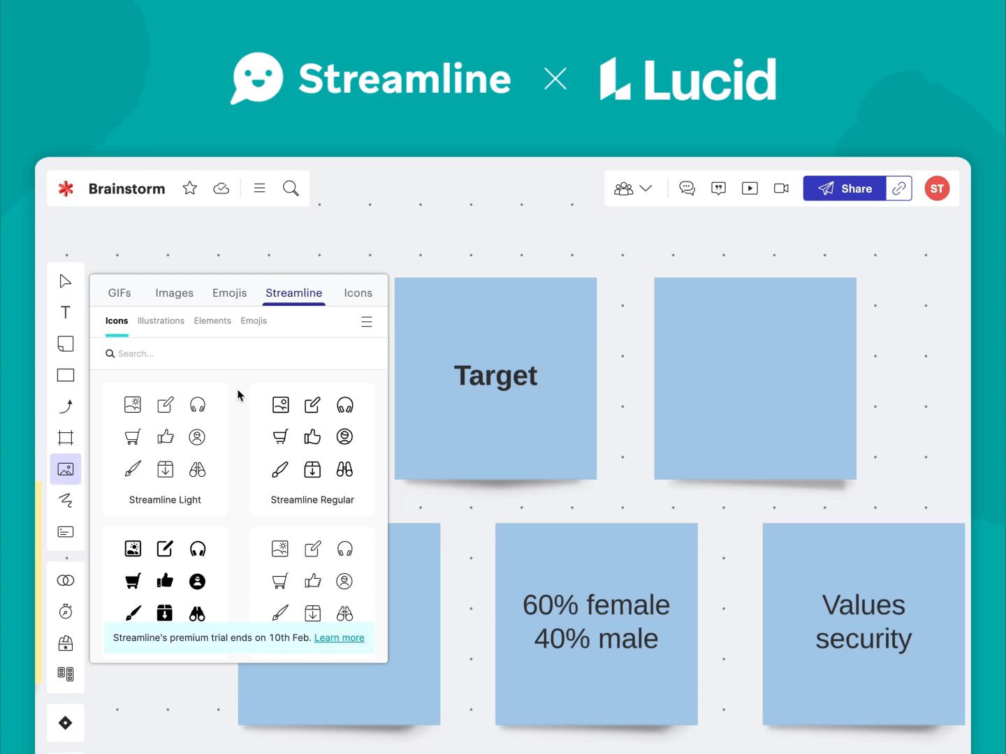 Streamline x Lucid Partnership 🥳 elements emoji icons illustrations integration lucidchart lucidspark partnership streamline