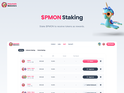 Polychain Monsters: $PMON Staking crypto defi design graphic design nft product design ui ux web3