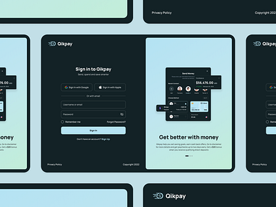 Qikpay - Sign-in page bank bank app bitcoin creditcard app debit card finance finanical app fintech invoice log in online payment online payment app payment payment app saas signin page signup page smart pay app wallet app