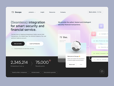 Oscope | Smart Digital Banking 3d bank banking card clean code financial fintech gradient hero homepage hub product saas security technology ui ux web web app