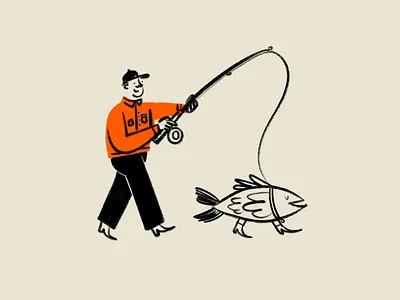 Fish outta water 🎣 design doodle fish fisherman funny illo illustration lol sketch walking