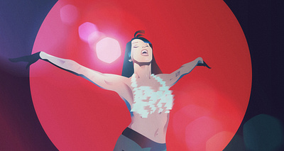 Easy Lover — Retro Glare 80s aesthetic character cinematic fanart illustration miley cyrus music performance red scene singer singing soffits song stage storytelling superstar vector video woman