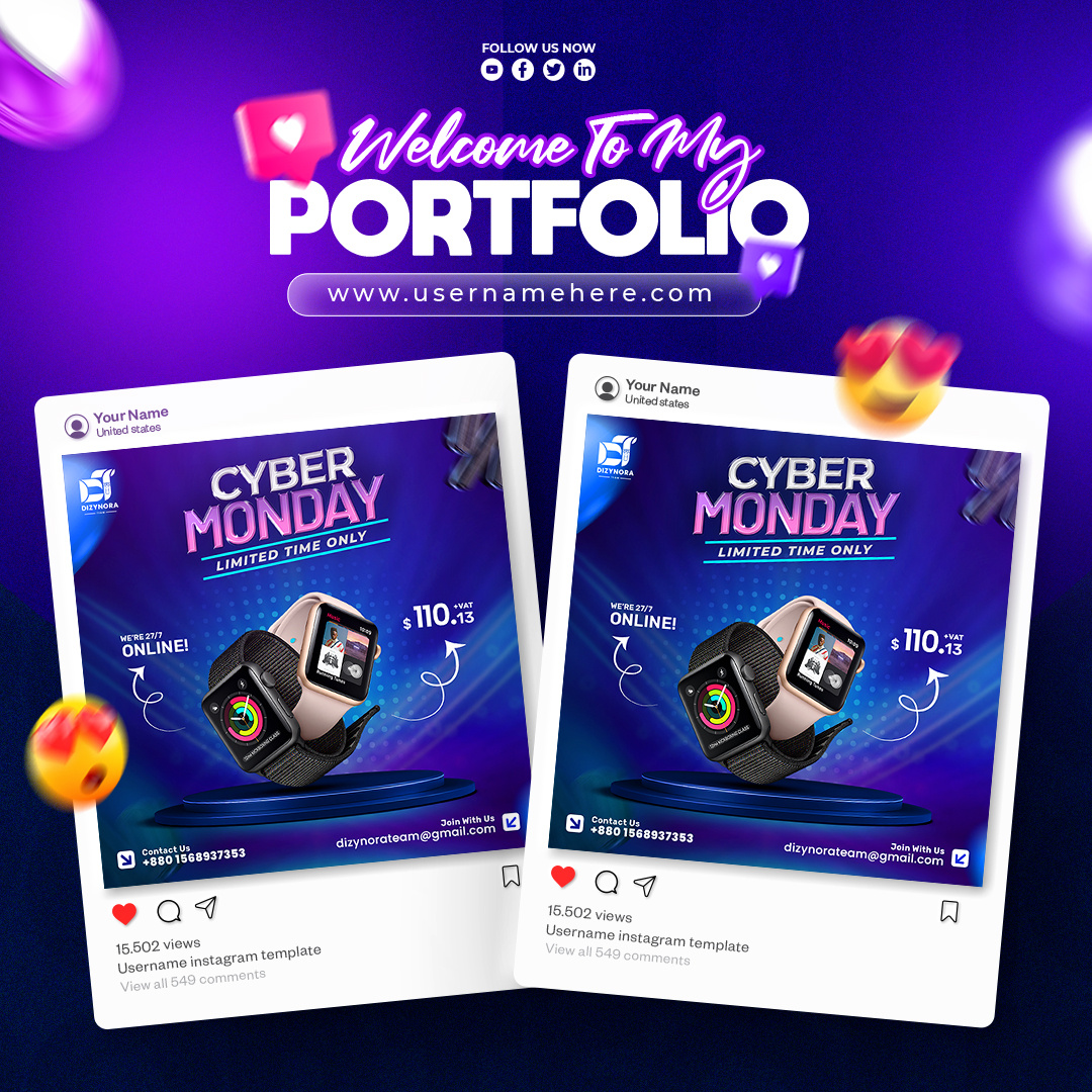 eCommerce Cyber Monday Tech Ad Banner design aiinbusiness blackfriday2025 cybermonday cybermondaysale dataanalytics digitaltransformation ecommercead futuretech futuristicstyle productpromo smarttechnology smartwatchdesign socialmediadesign socialmediamarketing techsalebanner virtual reality wearabletech