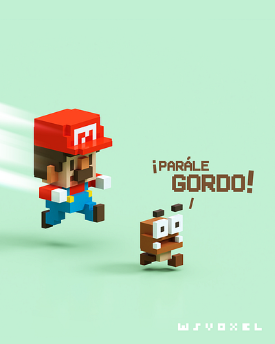 Mario Vs Gomba 3d comedy fun magicavoxel mario bros nintendo pixel voxelart