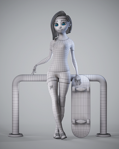 Kate's character retopology 🛹💖 3d 3dart 3dmodel 3dmodeler 3dmodels character cute3d cuteart girl hair retopology skate