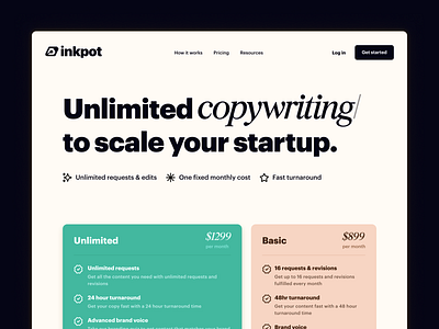 Inkpot - Landing Page display text header heading hero landing page pricing pricing boxes saas sans serif serif service simple site subscription web web app webflow website