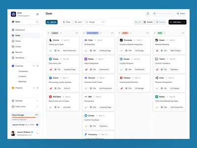 Brisk - Kanban Board brisk businessintelligence clean crm crm dashboard crm dashboard design crm design dashboard dashboard design datavisualization design minimalist ui uidesign uiux uiuxdesign ux uxdesign uxerflow