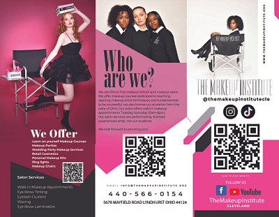 Brochure & Business Card Layout | Beauty Branding 3kp marketing 3kpmarketing beauty branding design graphic design hair illustration kevin conwell logo pink qr scan the cleveland make up institute ui wake hustle grind