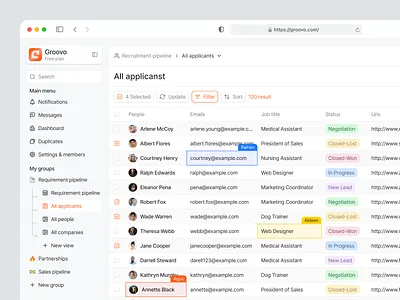 CRM SaaS Dashboard - Table View cansaas clean collaboration crm dashboard design employees hiring hr interface management minimalist people product design saas team ui ux