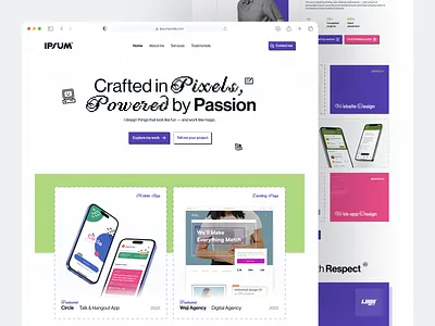 💜 IPSUMPixels • Portfolio Landing Page color block colorful cta design gamify grid landing page modern pixel pixelated playful portfolio portfolio design square testimonial ui ux web design website