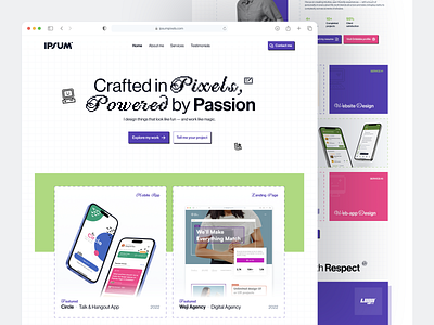 💜 IPSUMPixels • Portfolio Landing Page color block colorful cta design gamify grid landing page modern pixel pixelated playful portfolio portfolio design square testimonial ui ux web design website