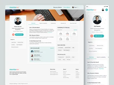 Mentoree - Mentorship Platform Profile Page career development design design inspiration mentee mentorship mentorship platform networking product design professional growth profile page startup design tech design ui uiux design user profile ux ux design web app design web design
