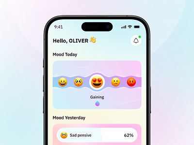 Mood Tracker Mobile App UI Design app design clean design emoji emotion tracker healthcare illustration ios ios app meditation app mental health mobile app mood tracker motuvation product design stress app tracker app ui uiux ux