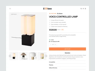 Product Details Page – Ecobee website cart cart page clean e commerce ecommerce furniture home decor minimal product product details page product list product page ui ux web website