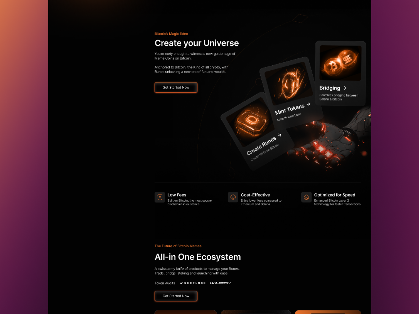 RuneMine Landing Page ai black branding crypto dark landingpage memecoin orange ui web3 website