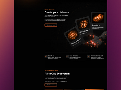 RuneMine Landing Page ai black branding crypto dark landingpage memecoin orange ui web3 website