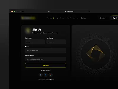 Modern Sign Up Page — Dark Mode Design auth design authentication ui design edtech sign up login design product design registration ui design sign up design sign up flow ui desing web application sign up