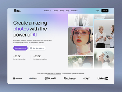 AI Image Generator LandingPage ai ai landingpage ai powered image magic branding figma from prompt to pixel graphic design landing page for ai visuals next gen image generator ui saas landingpage smart. fast. beautiful ai art turn ideas into art instantly ui visuals by ai. designed by you