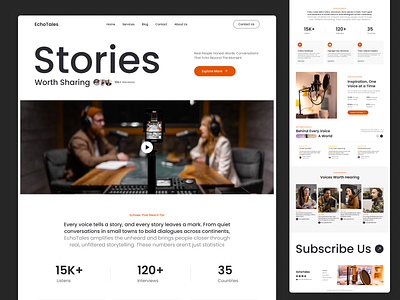 EchoTales – Podcast Landing Page UI design designer earning freelance gossips homepage landing page podcast remote stream talk show task ui users uxui view web design website