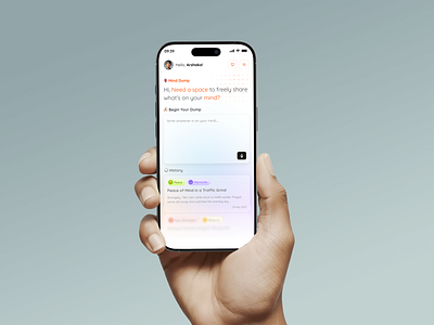 Mind Dump - Your Thought Organizer App ai clean futuristic glashmorphism mobile app modern orange product design soft ui user experience user interface ux