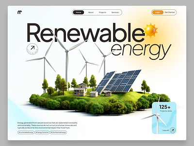 Renewable Energy Landing Page Design Concept branding eco friendly energy landing page home page illustration landing landing page power renewable renewable energy landing page solar solar energy solar panel solar pannel sustainability sustainable turbin product typography web design website design