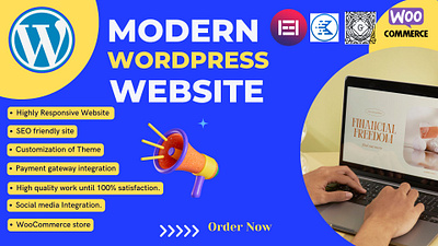 wordpress website design service 3d astra theme branding business website divi theme elementor elementor pro graphic design landing page modern motion graphics portfolio website responsive website woo commerce wordpress