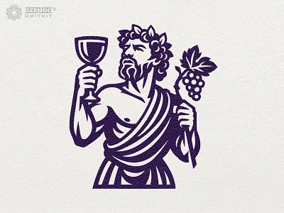Dionysus god of wine ancient greek emblem bold graphic deity branding brandmark character chalice icon custom linework dionysus logo expressive vector logo god of wine logo grape cluster symbol greek god branding logo mythological branding premium logo concept storytelling logo strong silhouette design winemaking identity
