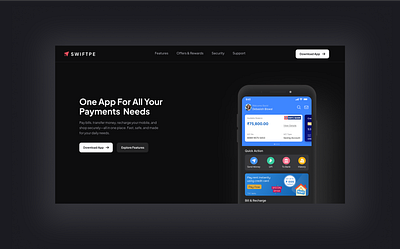 Dark Mode UI for a Modern Payment App Website – Clean, Fast, Sec 3d animation app design branding design download features page fintect graphic design logo motion graphics payment payment app ui website website design