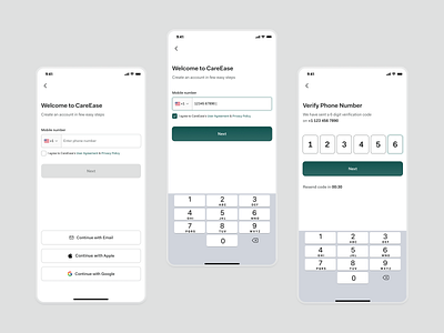Mobile Onboarding for Modern Healthcare Apps app app design branding caregiver clean ui design elderly care elderlycare healthcare healthcare apps homecare apps illustration medical mobile app mobile app design mobile onboarding app onboarding apps uiux