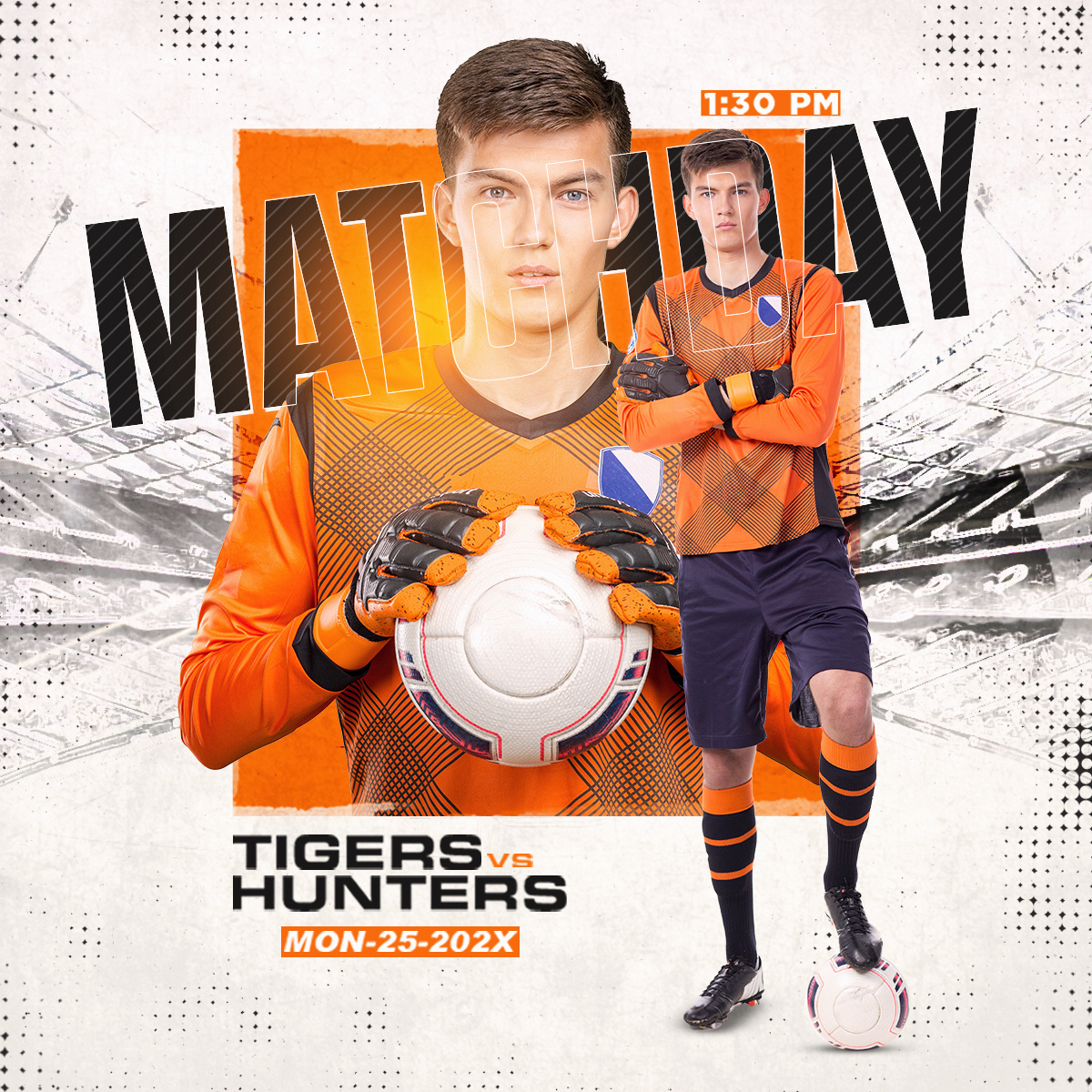 Photoshop Sports PSD Template For Soccer or Football Event Match banner branding design football poster graphic design illustration instagram post design minimal poster poster design poster template social media social media kit social media post design sports sports poster template photoshop trophy typography ui