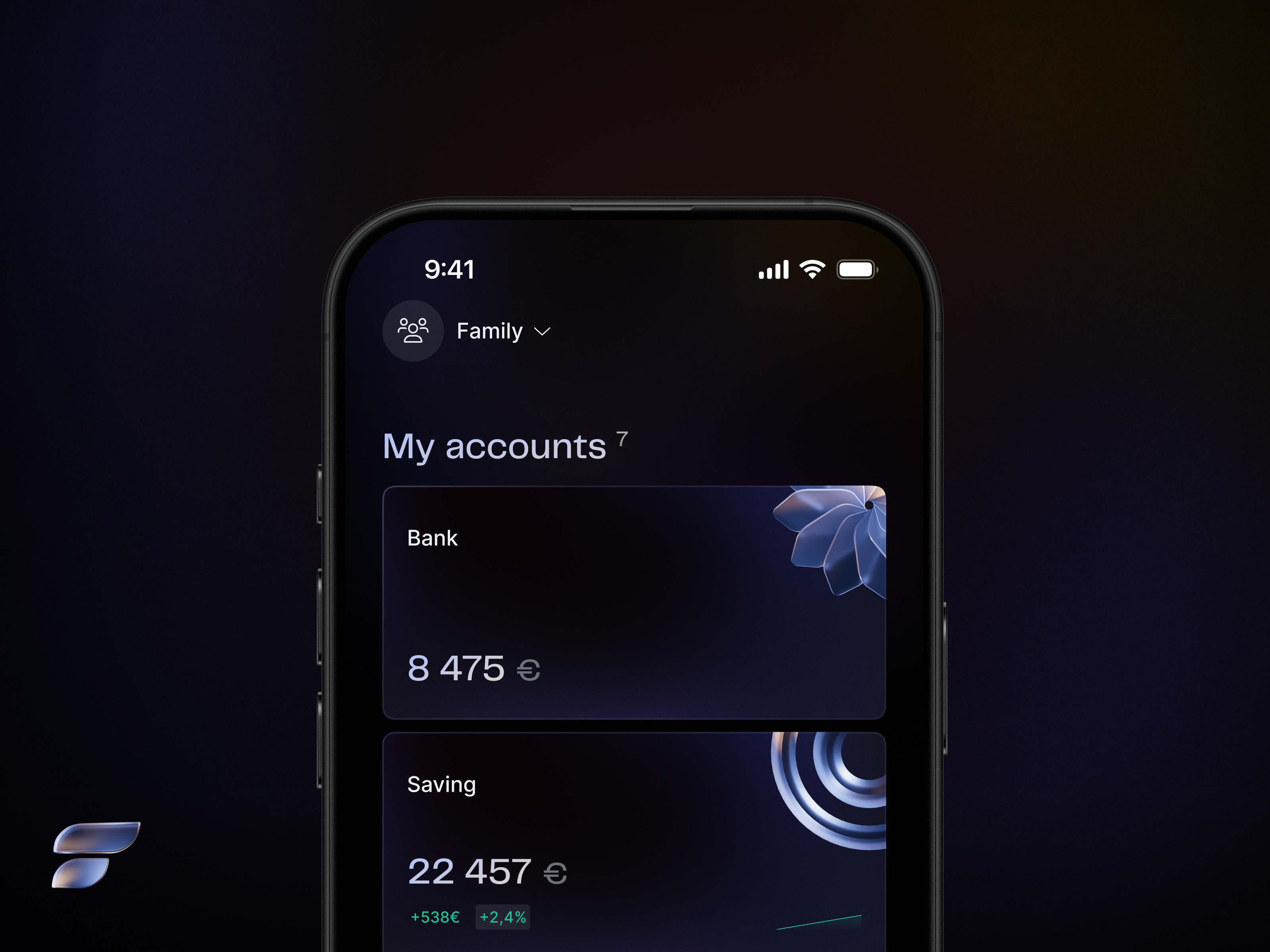 Finary - Portfolio assets redesign 3d accounts branding cards categories design finance financial finary frozen glass gradient illustration logo management money portfolio ui