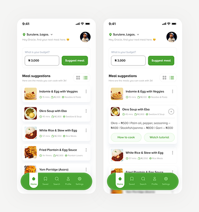 The Lagos Chef (Mobile app) app budget clean figma food meal mobile mobileapp recipe suggest uidesign userinterface uxdesign