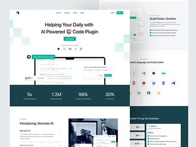 Devnote - AI Powered Development Landing Page ai animation artificial intelligence b2b clean development dipa inhouse landing page minimalist programming saas simple startup tools ui ui design uiux web web design website