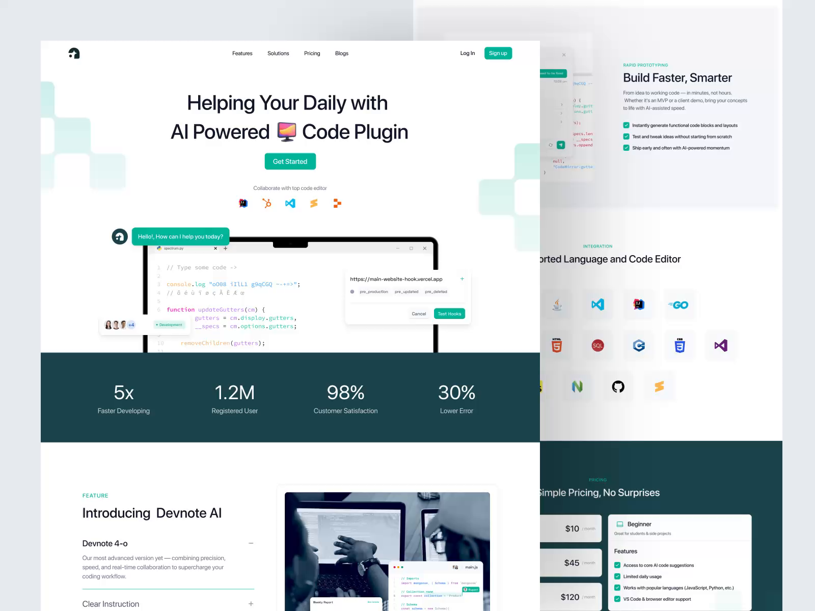 Example of Devnote - AI Powered Development Landing Page