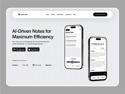 AI Note Taker App ai ai note taker aiapp aiux dribbbleshot meeting notetaker notetakerapp notetakerui notetaking productivity productivityapp ui