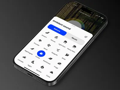 Meditation music selection app design clean design focus app health app ios bottom sheet meditation app mindfulness app minimal ui mobile app mobile design mobile ux product design relaxing ui ui inspiration uidesign user experience user interface uxdesign uxui wellnessapp