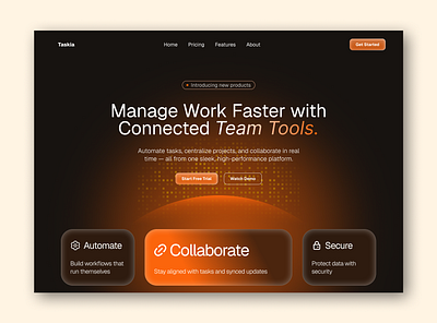 SaaS landing page branding clean graphic design landing landing page orange color saas saas landing sleek task management texture trending ui