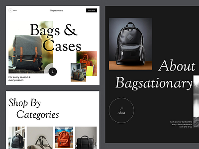 Modern Bags & Cases Store Landing Page UI/UX Design for E-comm 3d animation bag store design bags store branding dark design agency e commerce e store figma landing page landing page design logo modern landing page motion graphics shopify store swan design agency uiux