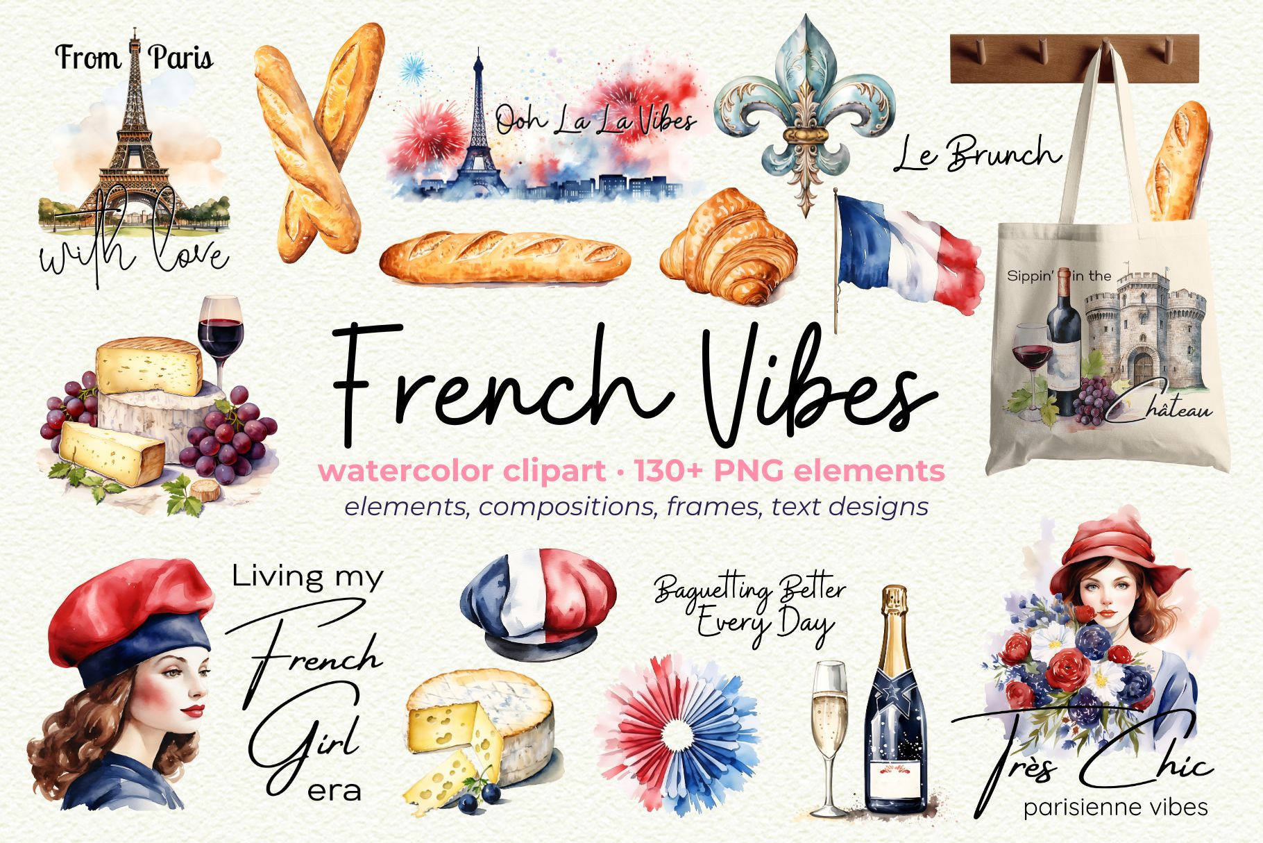 French Vibes Collection baguette clipart cafe clipart chic illustrations cozy french style creative market croissant png digital stickers eiffel tower png french aesthetic french clipart french fashion lifestyle graphics paris clipart paris theme parisian elements planner clipart printable art romantic clipart travel illustrations watercolor paris