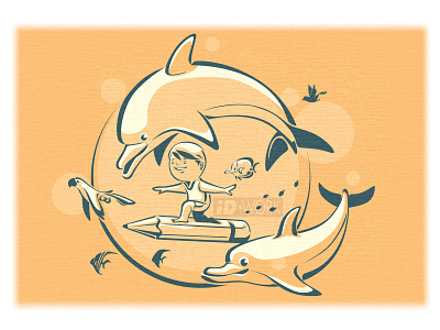 vector drawing of boy surfing with dolphins art branding cartoon cartoon character character children book design dolphin drawing graphic design graphics illustration illustrator imagination line drawing vector vector artwork vector drawing vector illustration