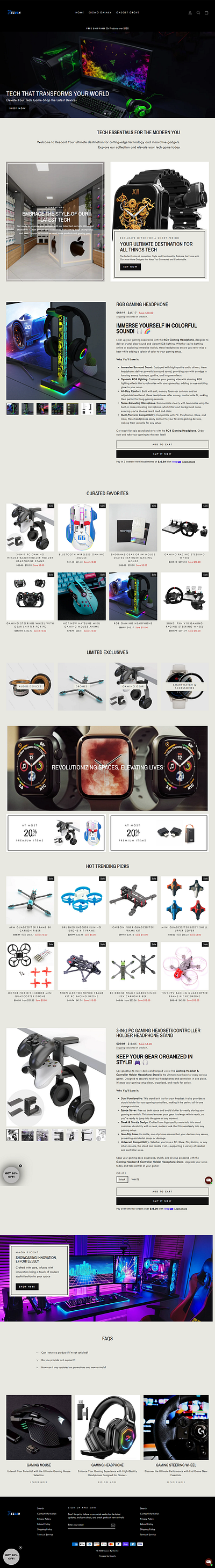 Shopify Tech Gadget Store advertising branding klaviyo marketing product listing sales funnel website design
