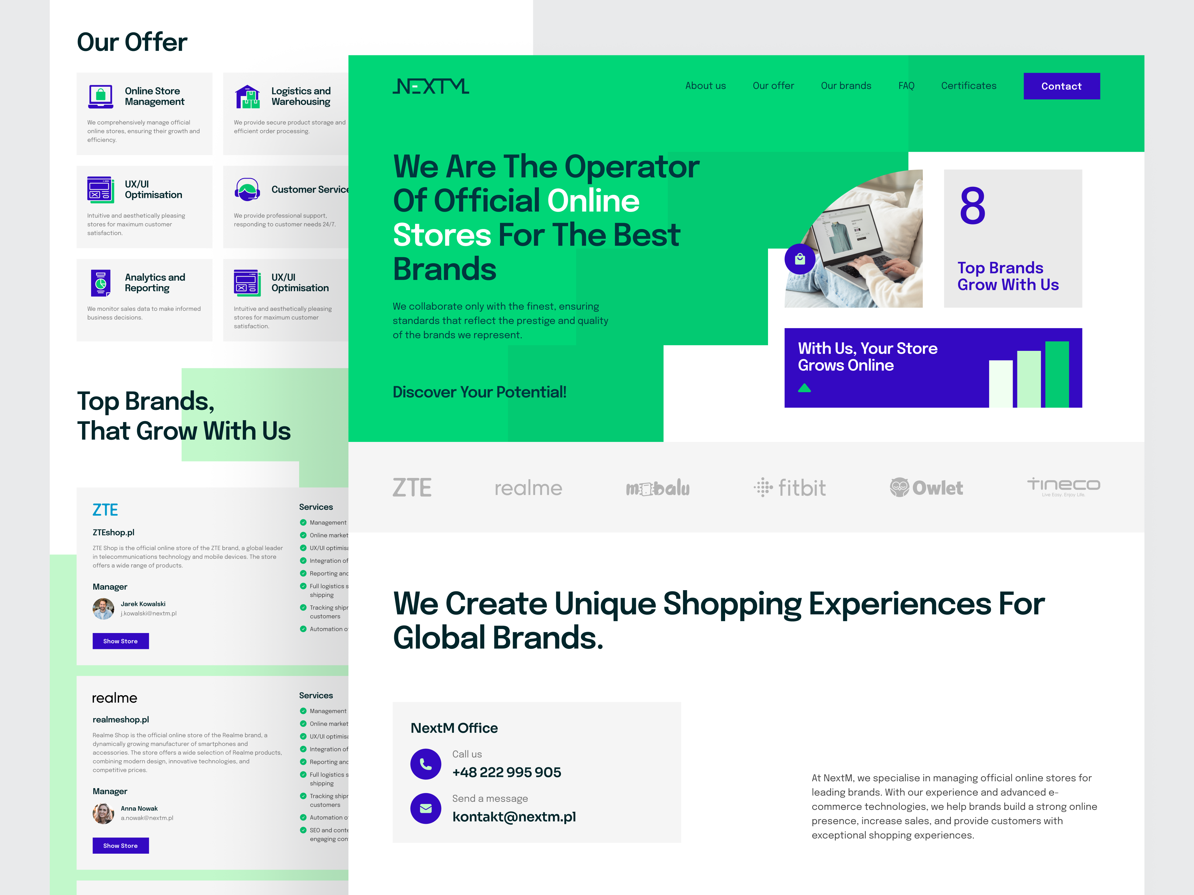 NextM: Website for Operator of Online Stores b2bdesign businesswebsite clean colors corporatebranding green modernwebsite professionaldesign uiux webdesign