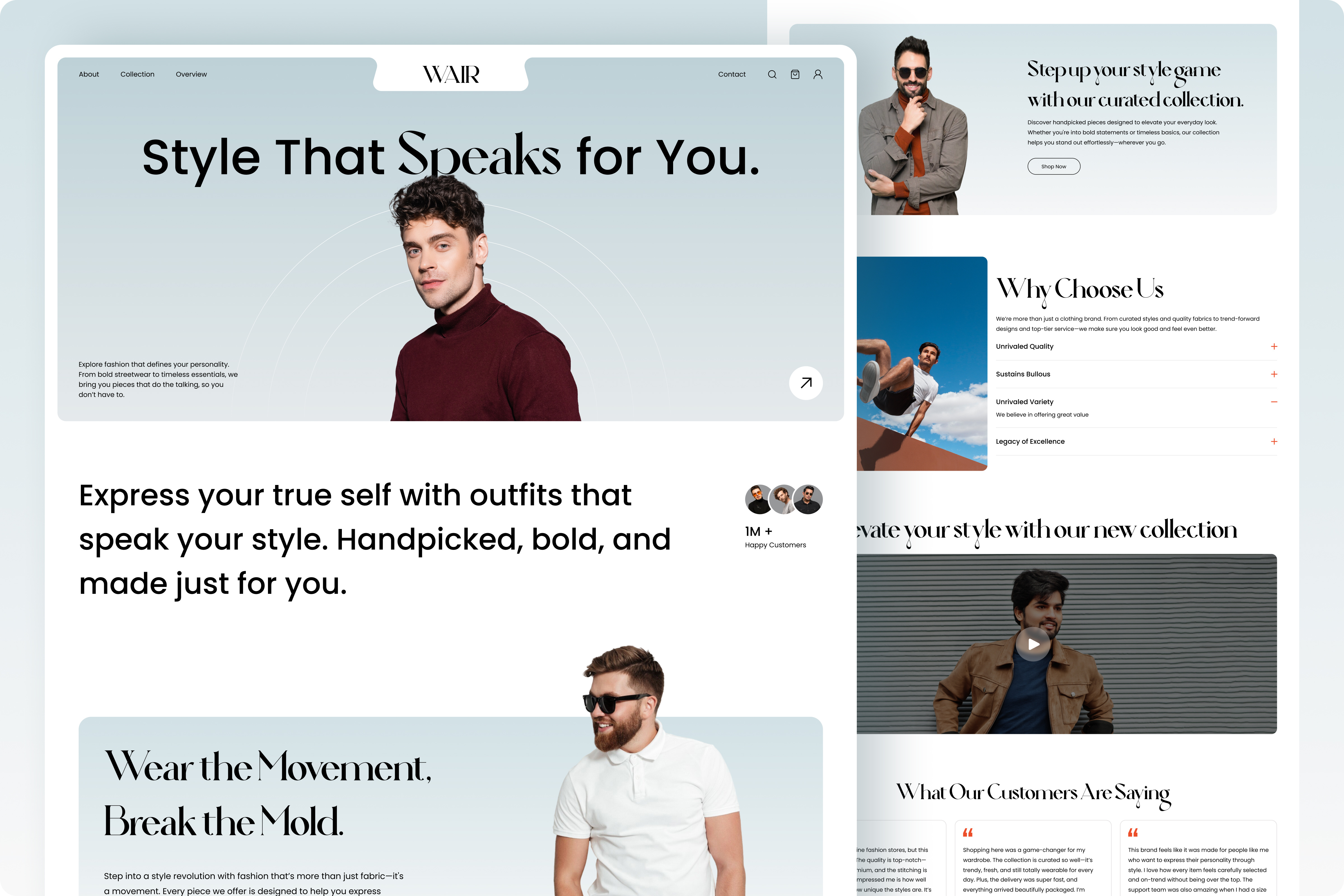 WAIR - eCommerce Landing Page apparel branding clothes clothing page ecommerce ecommerce website fashion fashion landing page landing landing page landing page design minimalist online shop online shopping retail shop streetwear t shirt ui design web design