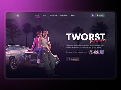 Game script sales landing page gamedesign glass morphism landing neon design ui web