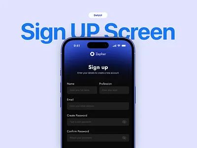 Sign UP Screen - Daily UI #01 blue branding dailyui figma graphic design iphone minimal mobile modern screen signup ui user experience