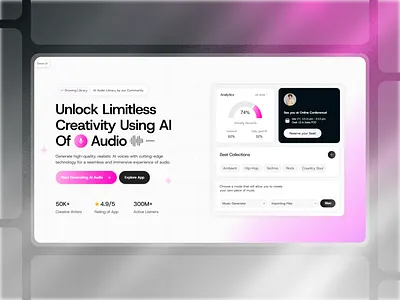 Framer AI Audio Generator App Hero Component - Framify Design design framer framer component library framer development framer hero component framer hero design framer hero section framer template framer templates framer website framify library hero design hero section hero section ui illustration ui web design