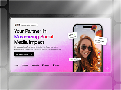 Framer Social Media Agency Hero Component - Framify Design design framer framer component library framer development framer hero component framer hero design framer hero section framer template framer templates framer website framify library hero design hero section hero section ui illustration ui web design